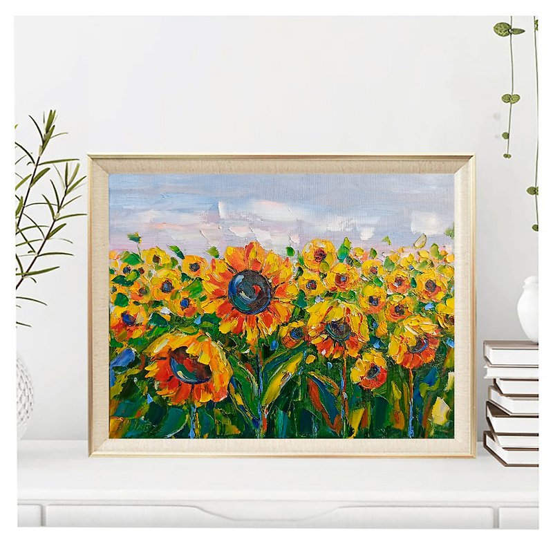 Sunflowers Oil Painting Original Flower Artwork Floral  Wall Art 向日葵油畫原創藝術 - Posters - Cotton & Hemp Yellow