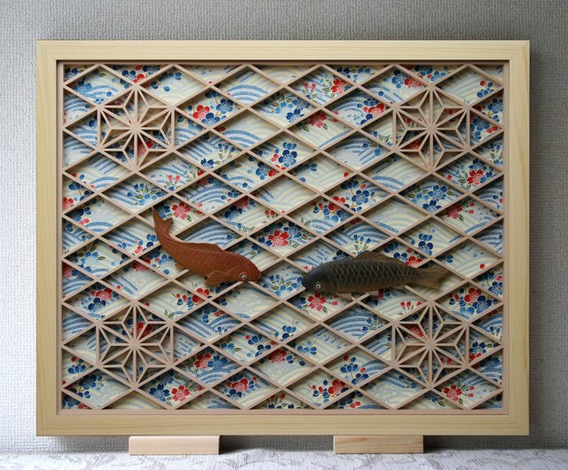 麻の葉組子彫刻アクリル板入り額縁