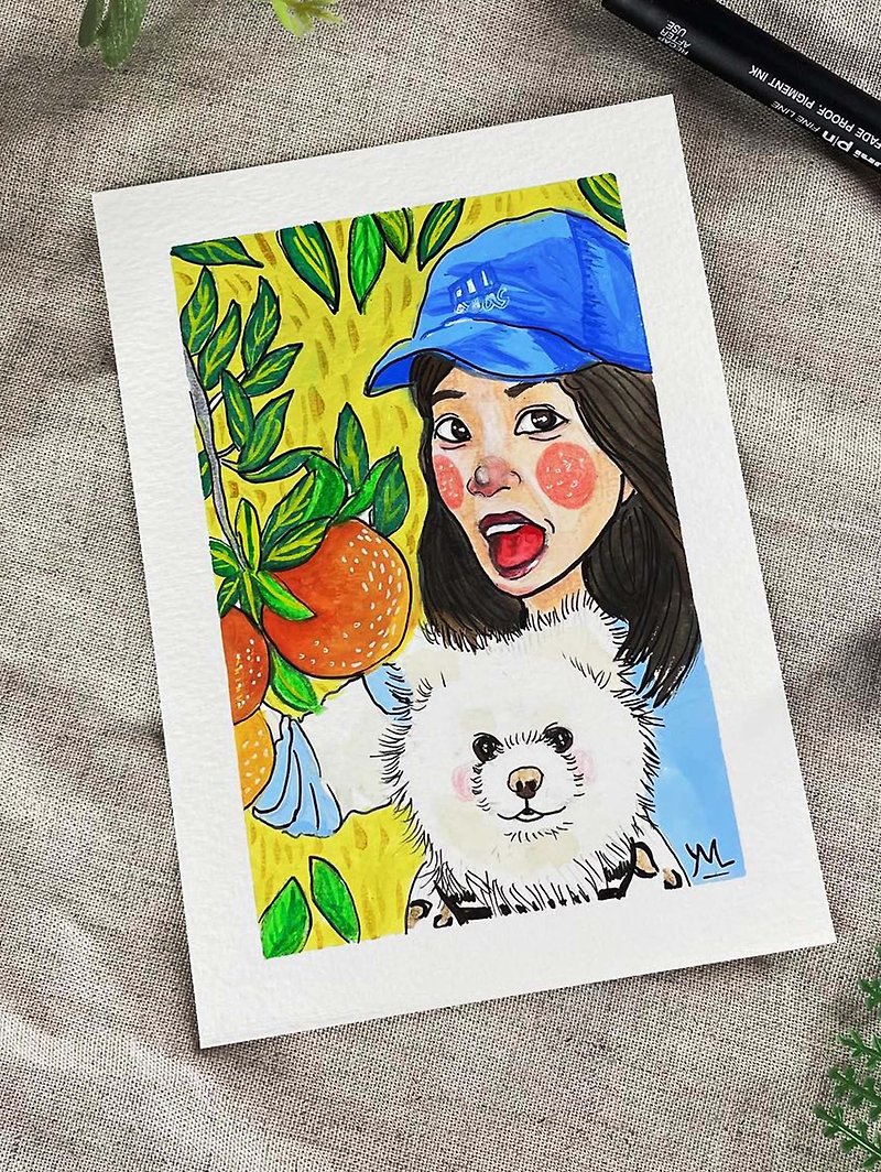 [Pamper your pet] Hand-painted commemorative gift card with similar face painting - postcard size (single person + pet) - การ์ด/โปสการ์ด - กระดาษ 
