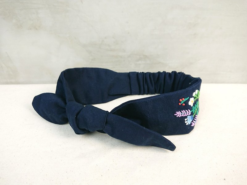 The Garden On Your Head-Purple Blue Flowers Embroidery Headband - Hair Accessories - Cotton & Hemp Blue