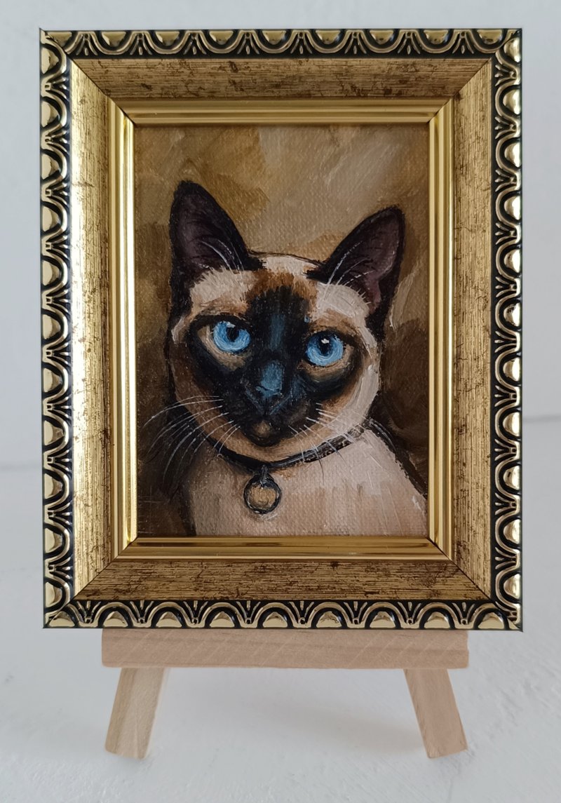 ACEO原創暹羅貓繪畫tina chat art 2.5*3.5英寸 - 壁貼/牆壁裝飾 - 其他金屬 金色