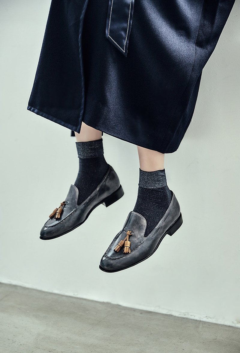 Tassel Slip-On - Medium Grey - Women's Oxford Shoes - Genuine Leather Gray