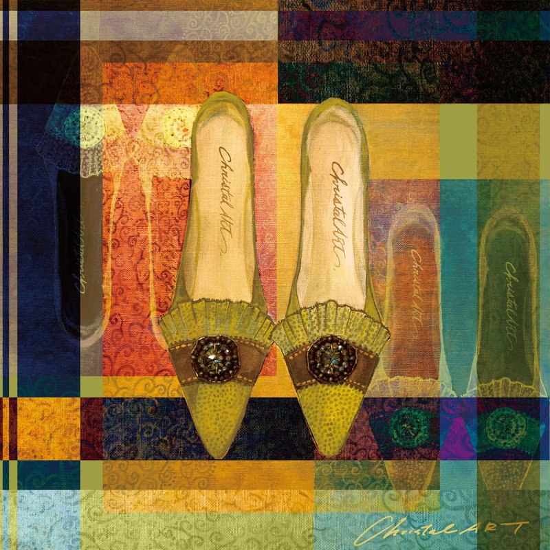 50cm角_silkscarf_マイシューズ柄のスカーフ　ChristalART - 手帕 - 其他材質 金色