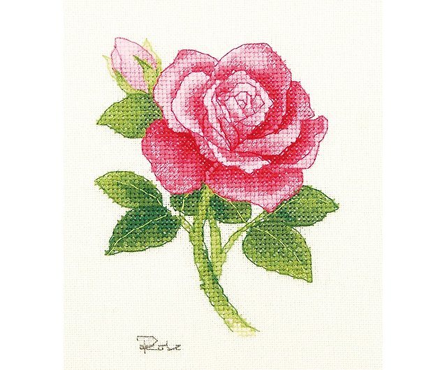 薔薇の小さな刺繍画】木枠付きイラスト クロスステッチ手作り材料 