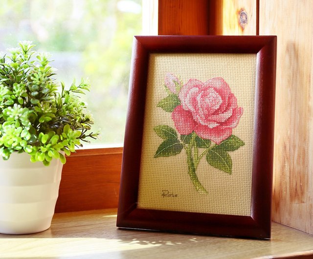 薔薇の小さな刺繍画】木枠付きイラスト クロスステッチ手作り