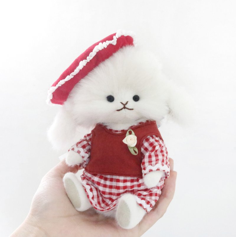 [Finished product] Handmade five-joint smiling rabbit lop-eared rabbit doll artist teddy bear - ตุ๊กตา - วัสดุอื่นๆ สีแดง