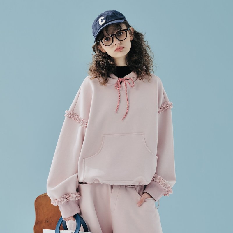 Pink Autumn and Winter Air Cotton Drawstring Hat T/Long Sleeve - เสื้อฮู้ด - ผ้าฝ้าย/ผ้าลินิน สึชมพู