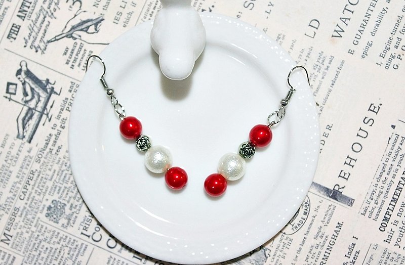 Alloy <Red Rose Garden>_hook earrings - Earrings & Clip-ons - Plastic Red