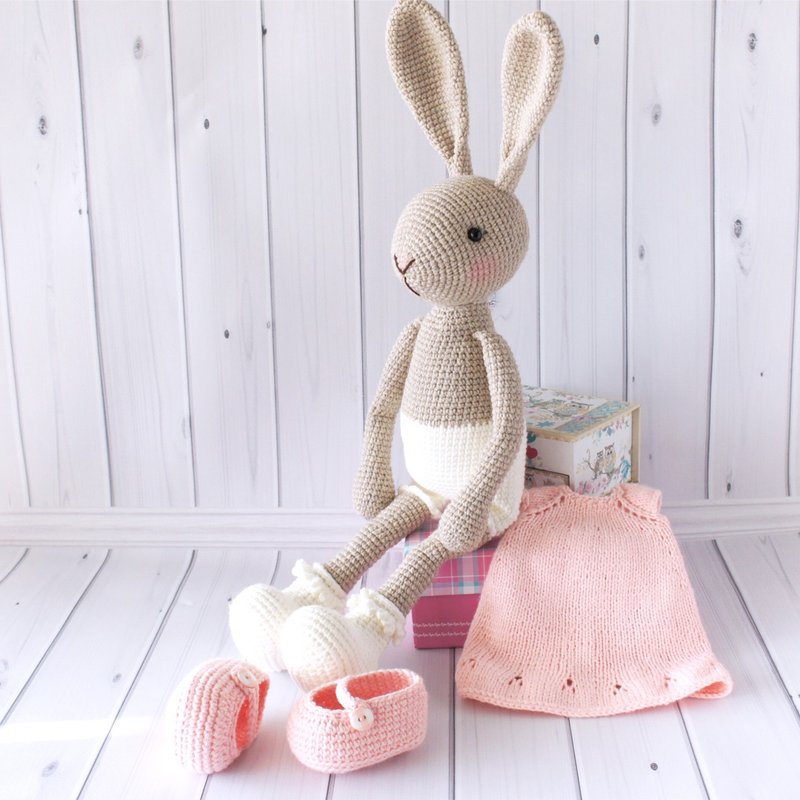 Rabbit Stuffed Animal Toy for Kids, Bunny Doll with clothes, Woodland Nursery - 玩偶/公仔 - 棉．麻 粉紅色