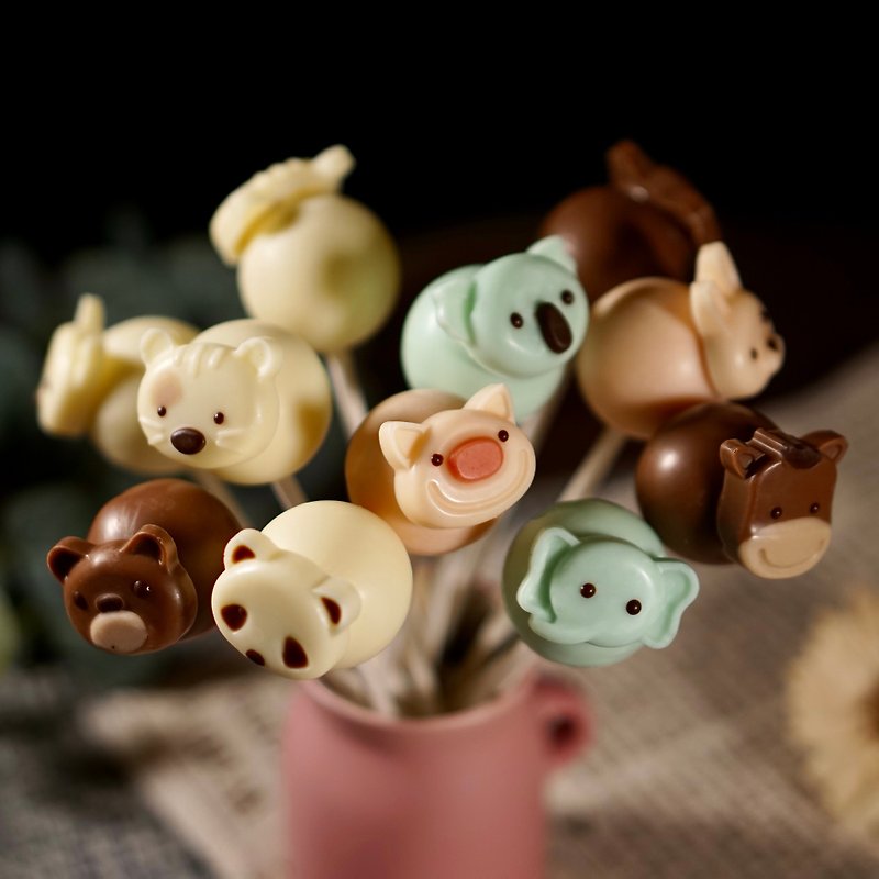 かわいいアニマルロリポップ（チョコレート味） こどもの日 誕生日会 幼稚園 プチギフト - チョコレート - 食材 ブラウン