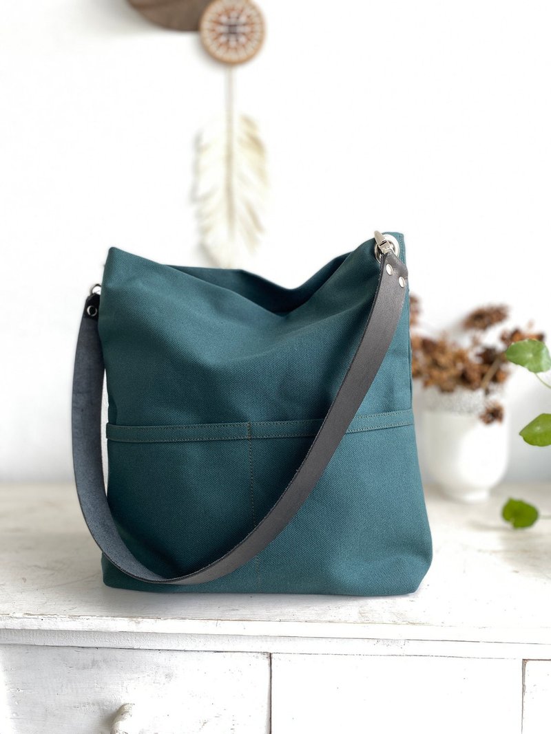 Hobo Tote Bag,Shoulder bag with leather strap-Christmas Green - Messenger Bags & Sling Bags - Other Materials Green