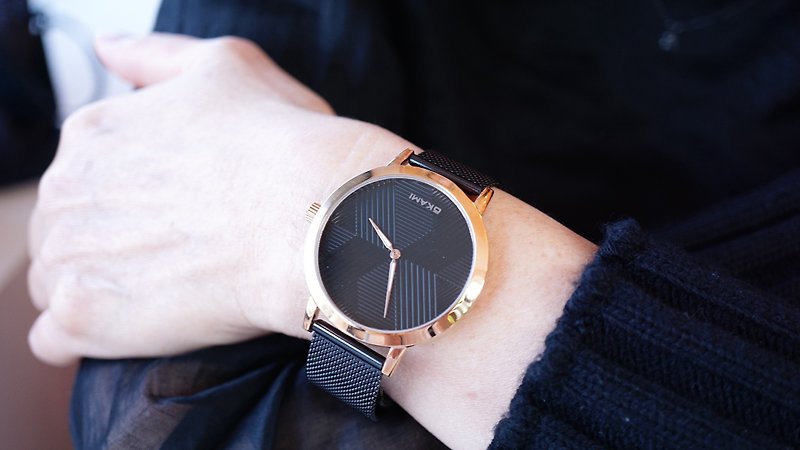 European design watch, black Milanese steel strap - นาฬิกาผู้ชาย - โลหะ สีดำ
