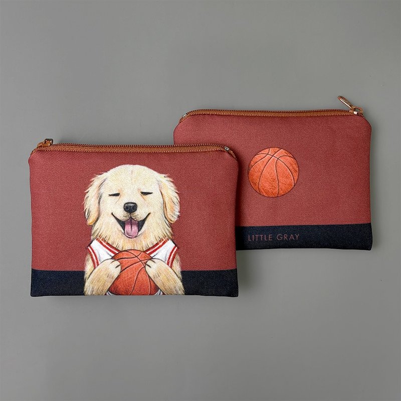 Universal change storage bag_ Golden Retriever Basketball Player - กระเป๋าใส่เหรียญ - วัสดุอื่นๆ สีแดง