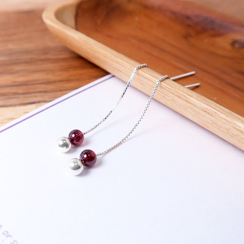 Roses Pomegranate Venice Long Chain Earrings (Small) - 925 Sterling Silver Natural Stone Earrings - Earrings & Clip-ons - Sterling Silver Red