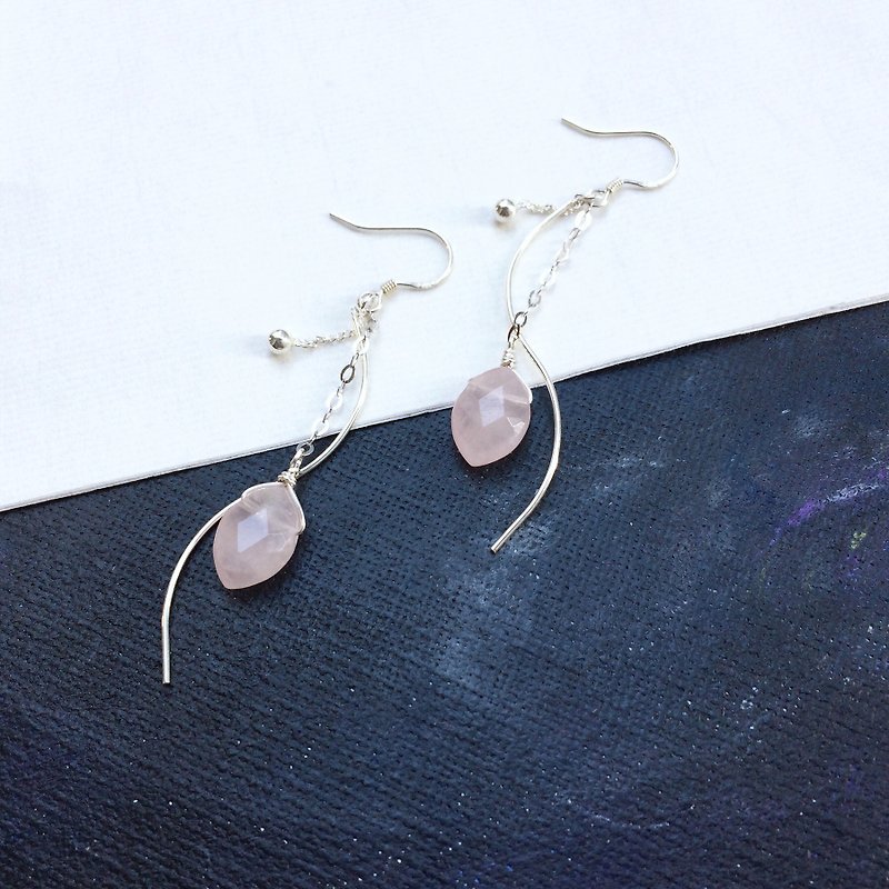 925 silver-rose quartz pierced earrings - ต่างหู - เครื่องเพชรพลอย สึชมพู