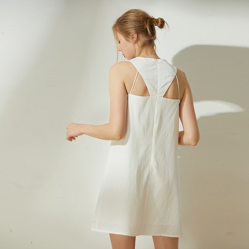 Odette Cut-Out Back Shift Dress in Timeless (Ivory White) - One Piece Dresses - Eco-Friendly Materials White