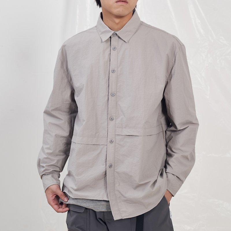 不規則なシャツ/作業スタイル/撥水素材/ - シャツ メンズ - コットン・麻 グレー