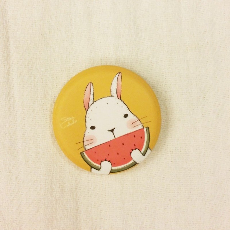 Big White Rabbit's Summer Watermelon Dream/ Big White Rabbit Series Badge Pin 38mm (Single) - เข็มกลัด/พิน - พลาสติก 