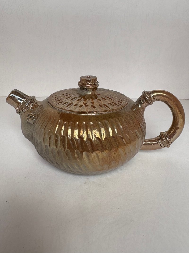 柴燒金銀彩竹節扁平壺 - 茶壺/茶杯/茶具 - 陶 