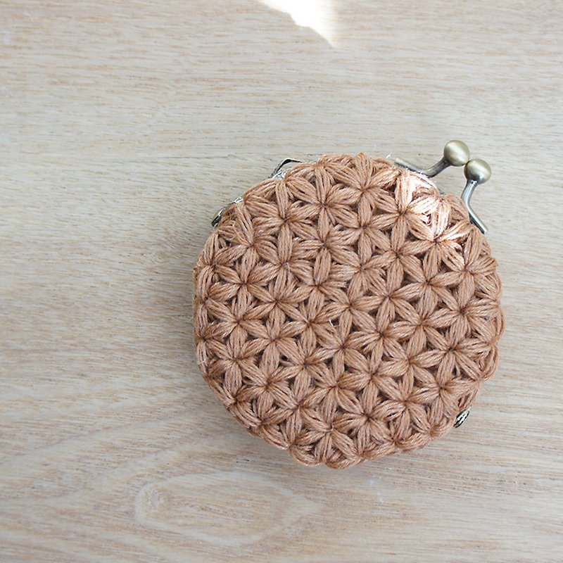 Ba-ba handmade Jasmine Stitch crochet coinpurse No.C1397 - 化妝袋/收納袋 - 其他材質 咖啡色