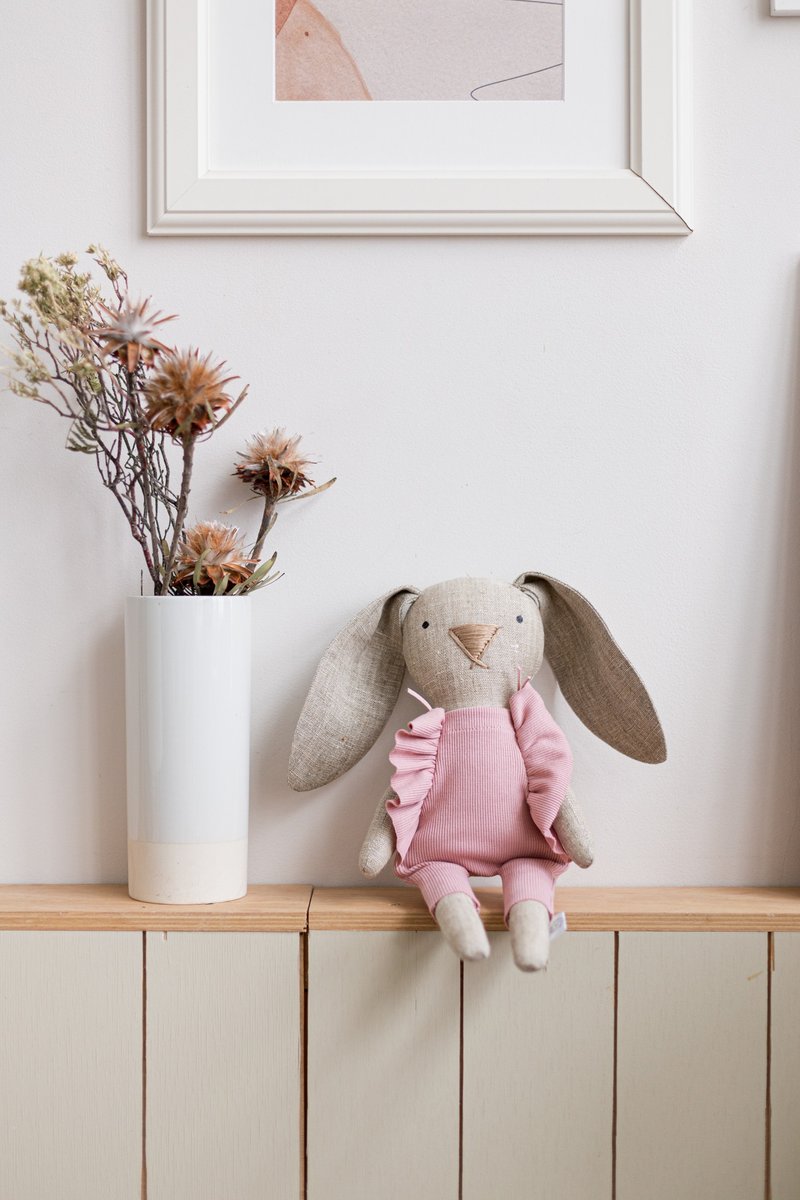 Stuffed bunny plush toys for baby girl, Heirloom baby dolls, Neutral toys - Kids' Toys - Eco-Friendly Materials Gray