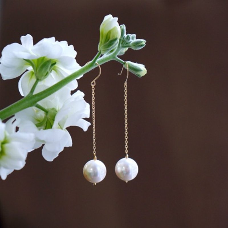 14KGF large shell pearl long earrings Paquita - ต่างหู - เครื่องเพชรพลอย ขาว