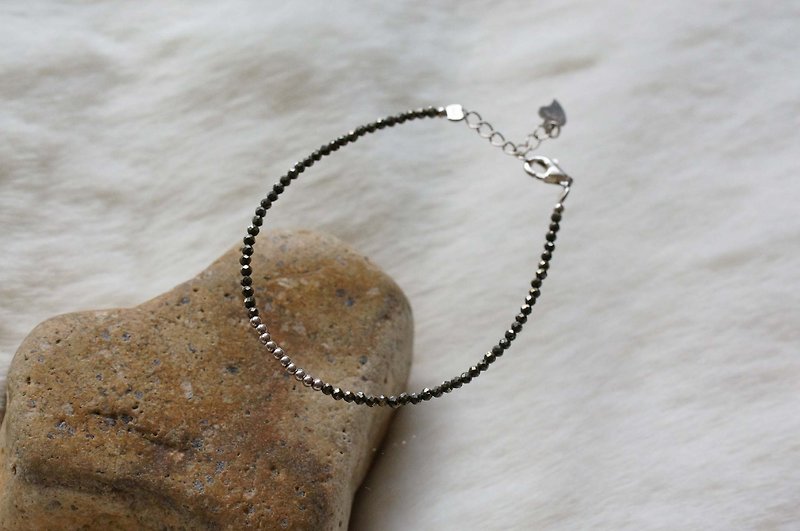 黃鐵礦銀手鍊 ( Pyrite Bracelet Silver with Linear Alloy ) - 手鍊/手環 - 寶石 金色