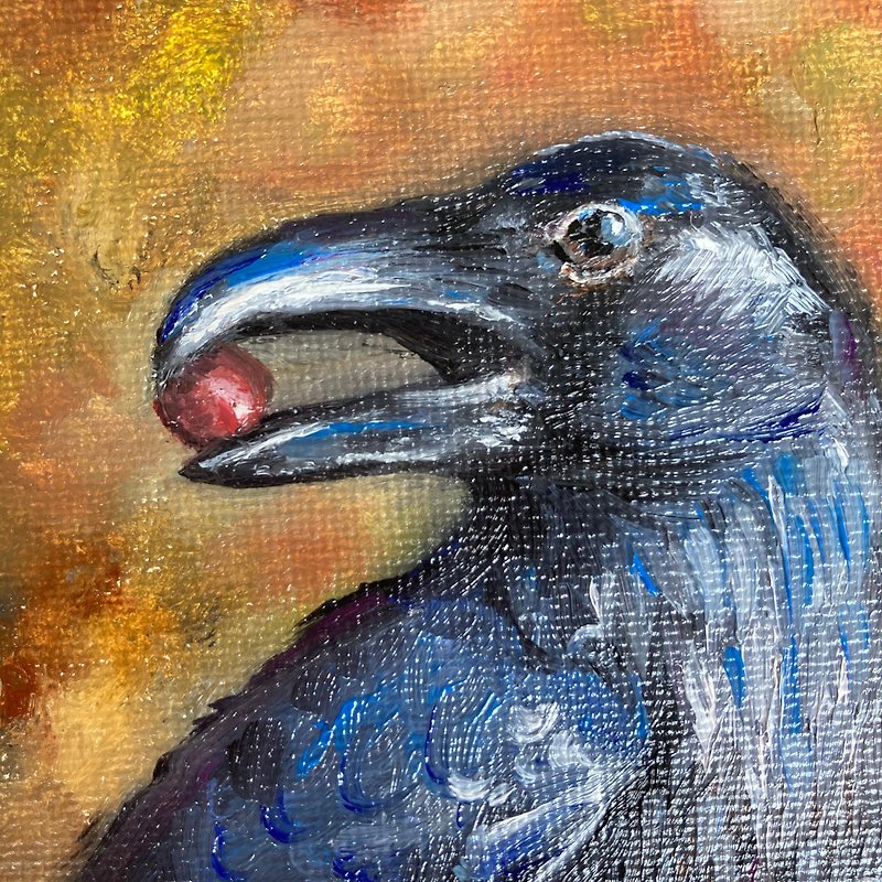 Raven Art Magnets Fridge, Realistic Raven Painting, Small Painting - 掛牆畫/海報 - 其他材質 橘色