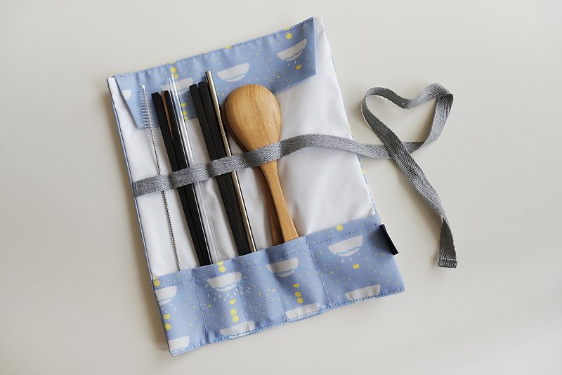 Cutlery bag eco-friendly cutlery storage straw storage bag cutlery cloth cover-Moon Palace printing (sea blue) - อื่นๆ - เส้นใยสังเคราะห์ สีน้ำเงิน