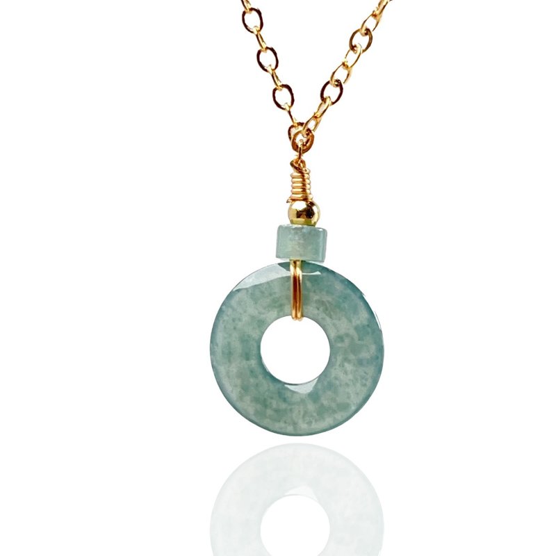 [May‧Peace] Ice Blue Water Jadeite Peace Buckle Necklace 14K Gold Filled | Natural Grade A Jadeite | Gift - Necklaces - Jade Green