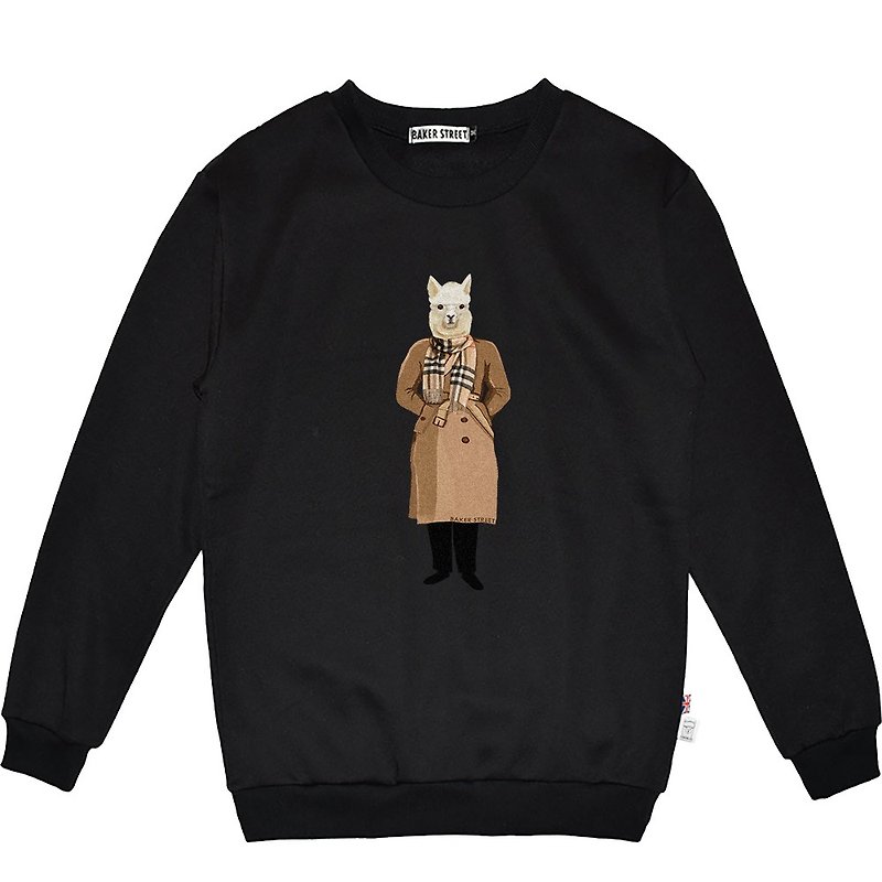 British Fashion Brand -Baker Street- Alpaca's OOTD Printed Sweatshirt - เสื้อฮู้ด - ผ้าฝ้าย/ผ้าลินิน สีเทา