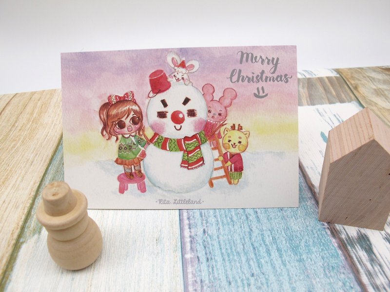 Christmas • Snowman postcard - การ์ด/โปสการ์ด - กระดาษ สีม่วง