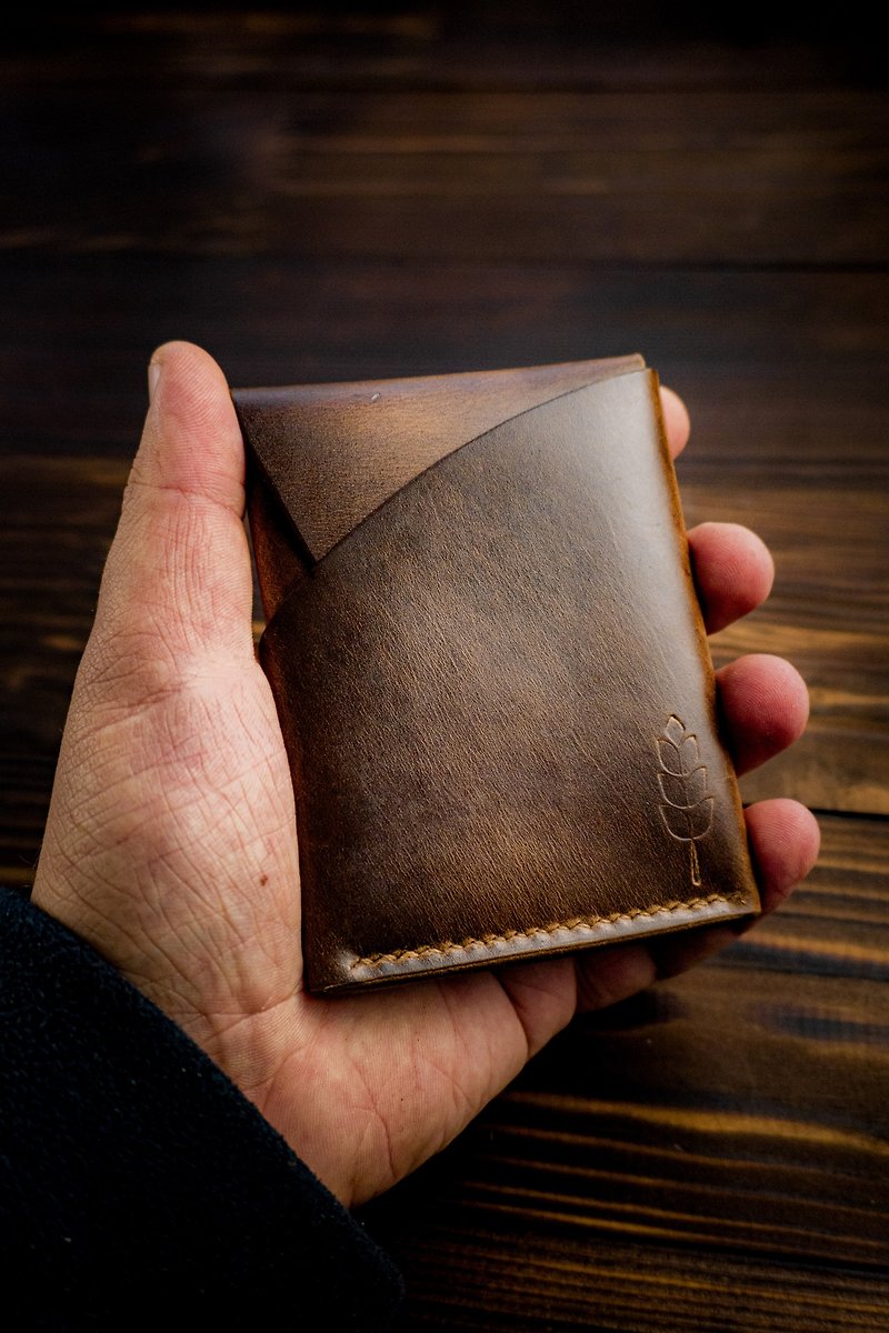 Brown Personalized Leather card holder wallet, Italian Leather, Minimalist Slim - ที่เก็บนามบัตร - หนังแท้ สีนำ้ตาล
