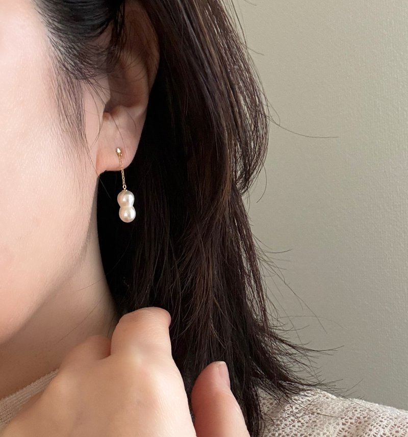 K18 twin pearl earrings Akoya pearl pearl earrings Akoya pearl Japanese pearl pearl earrings Pearl earrings Pearl earrings Pearl earrings - Earrings & Clip-ons - Pearl 