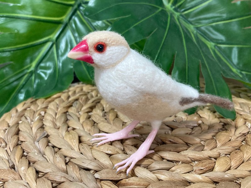 wool felt cream sparrow - ตุ๊กตา - ขนแกะ ขาว