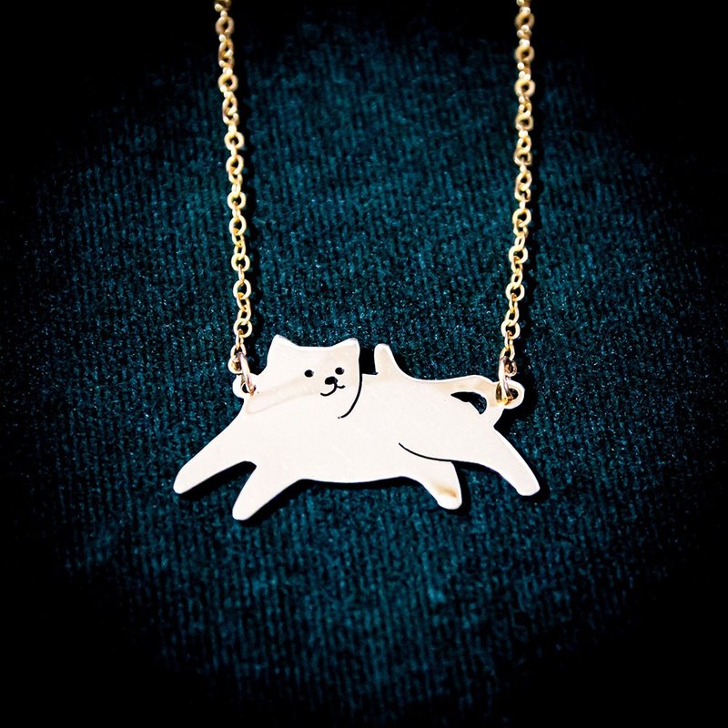 Abstract cute cat pendant - Necklaces - Copper & Brass Silver