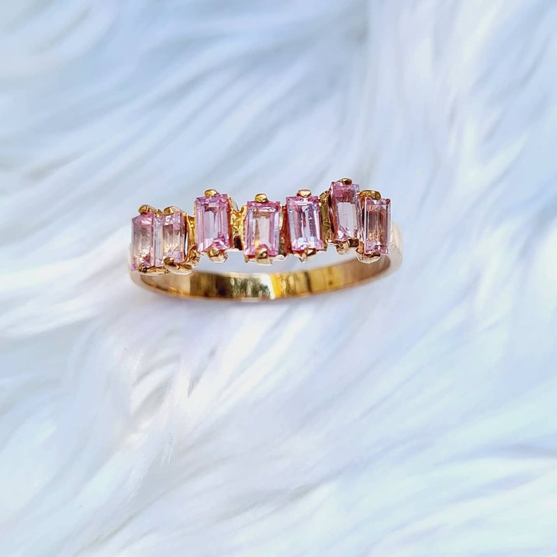 天然加熱粉紅色藍寶石925銀鍍玫瑰金戒指 - 戒指 - 寶石 粉紅色