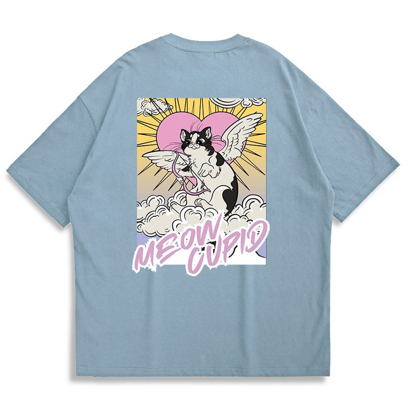 【CREEPS-STORE】Meow Cupid Oversized Printed T-shirt - Men's T-Shirts & Tops - Cotton & Hemp Multicolor