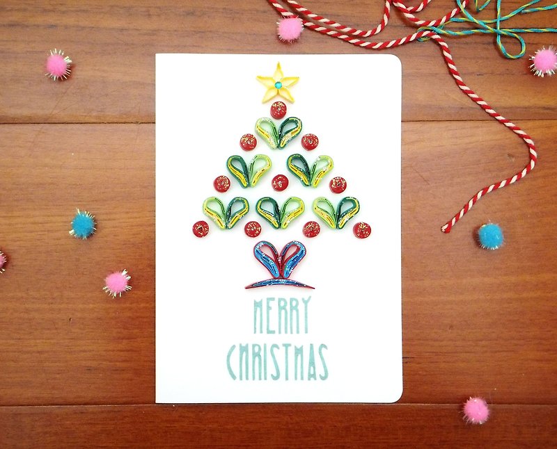 手作捲紙卡片-愛心聖誕樹卡片 - 卡片/明信片 - 紙 綠色