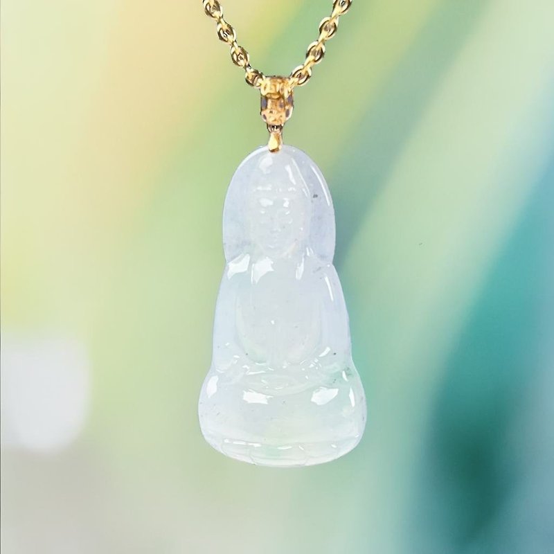 [Mother's Day Special] Ice Jade Guanyin Bodhisattva Necklace 18K Gold Pendant | Natural Burmese Jade - สร้อยคอ - หยก สีใส