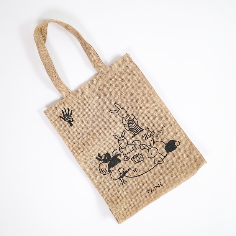 animal party-jute shopper-moon rabbit - Handbags & Totes - Cotton & Hemp Orange