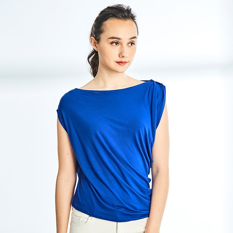Irregular two-piece shoulder line top royal blue - Women's Vests - Cotton & Hemp Blue