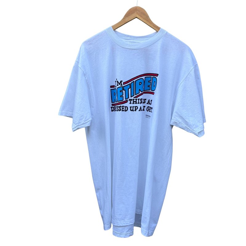 Vintage 90s Im Retired Funny Graphic T-Shirt - 男 T 恤 - 棉．麻 白色