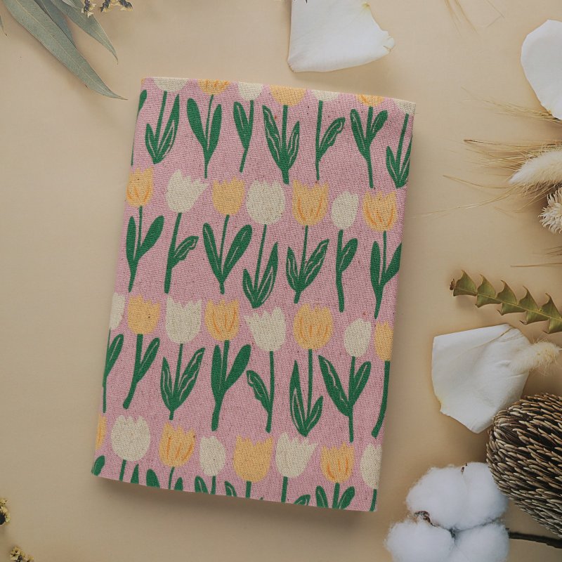 【Tulip-Pink】Adjustable Book Cover A5 A6 B6 20K 16K Shang Zhou Size - Book Covers - Cotton & Hemp 