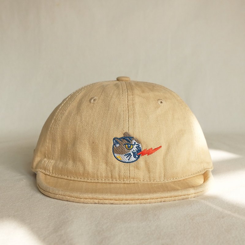 Bad Cat Short Hat/Good Night Cat - Hats & Caps - Cotton & Hemp Khaki
