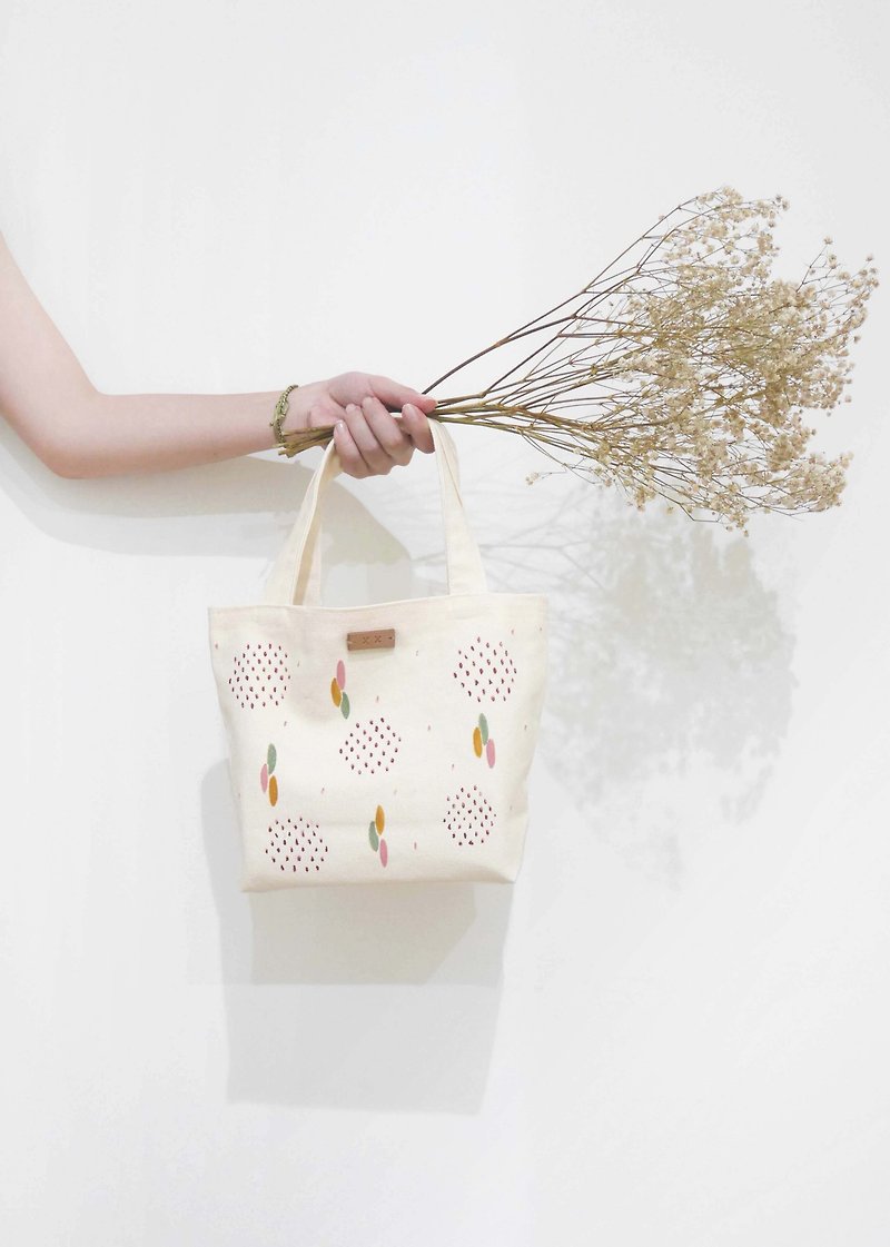 Artist Painted Series - Canvas Mini Tote Bag Lunch Bag (Autumn Fireworks) - Handbags & Totes - Cotton & Hemp White