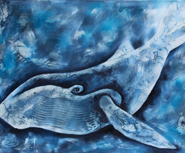 クジラの絵魚オリジナルアート水中壁アート海景画50×70cm - ショップ