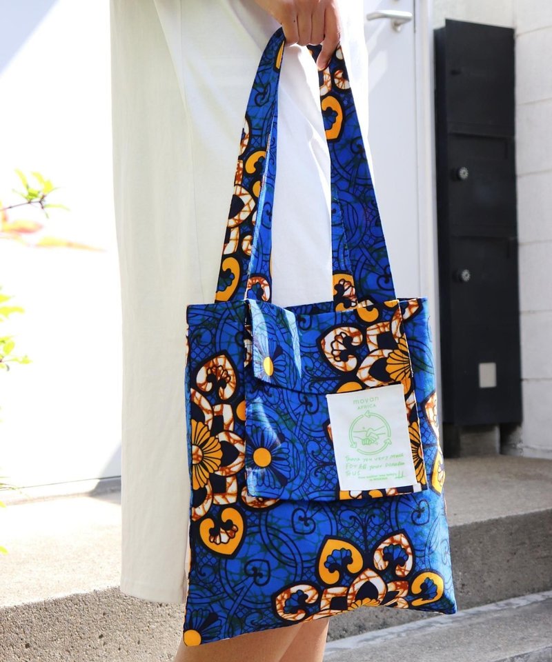AFRICAN POCKET TOTE BAG  150/COSTUS SPECTABILLIS - 手提包/手提袋 - 聚酯纖維 藍色