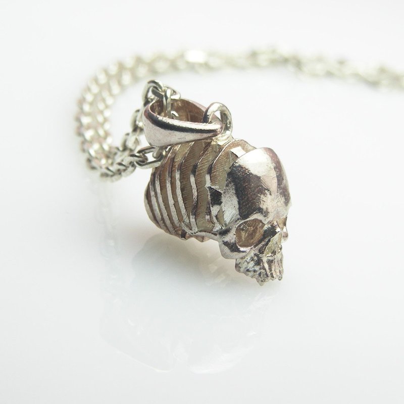 skull skull 925 sterling silver necklace - สร้อยคอ - เงินแท้ สีเงิน