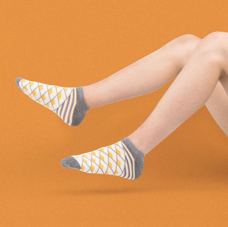 【Neo-classic Collection】Liberty Geo Sports Ankle Socks - ถุงเท้า - ผ้าฝ้าย/ผ้าลินิน สีเทา